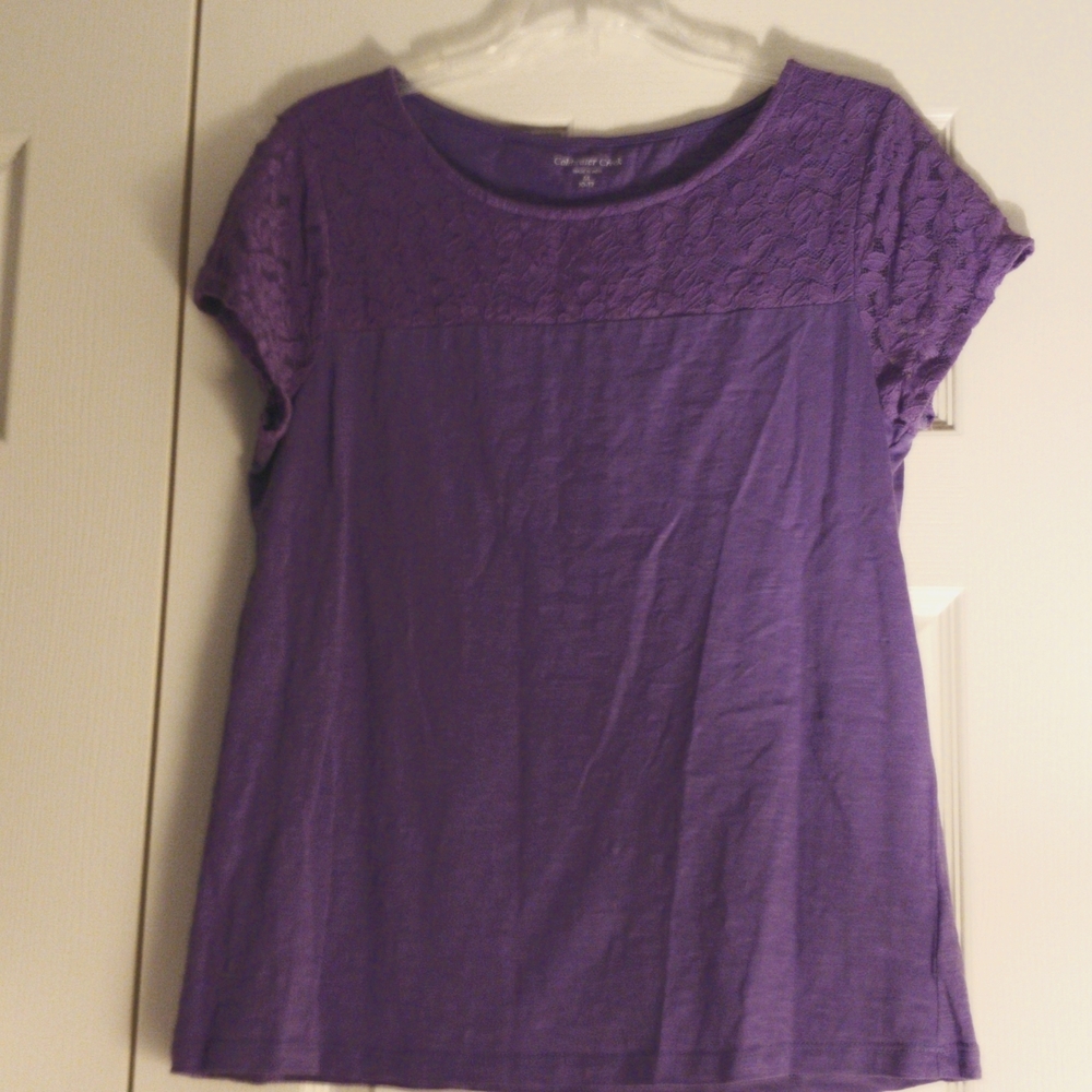Coldwater Creek Women's Lavender Stretchy Tank - Lace Upper Bodice & Cap Sleeves